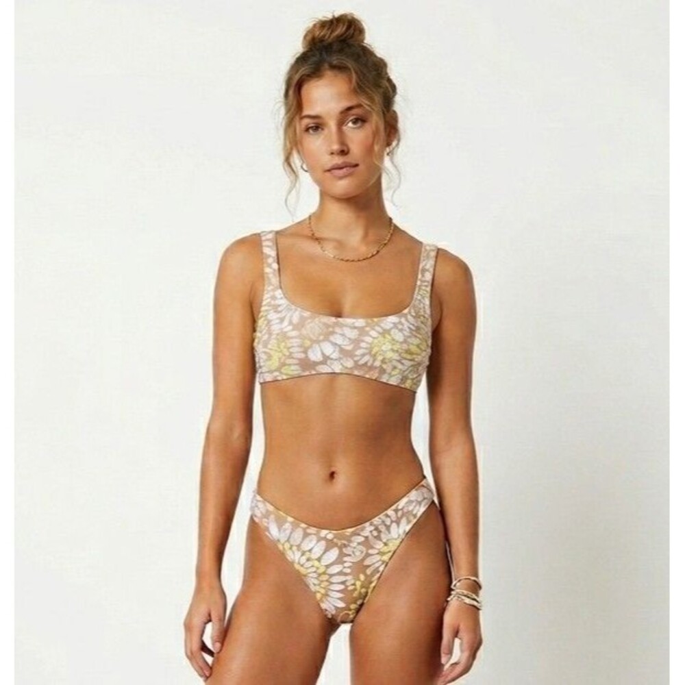 Aerie Abstract Floral Bikini 2 Piece High Cut Cheeky Tie Back Swim Boho Small